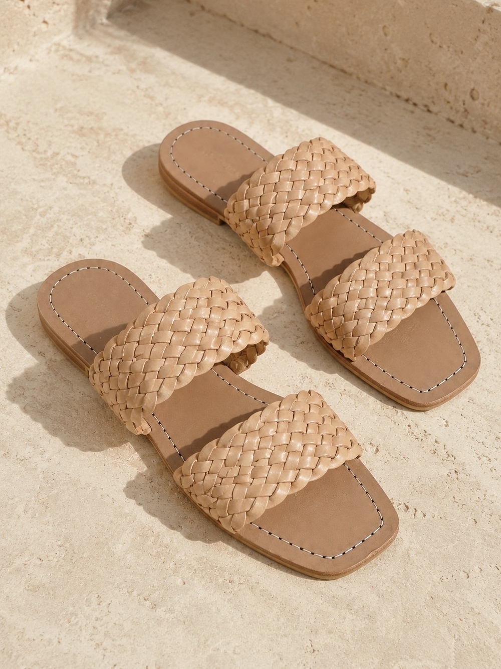 Loeffler Randall Jonah Woven Leather Slide Sandals Tan Size 10